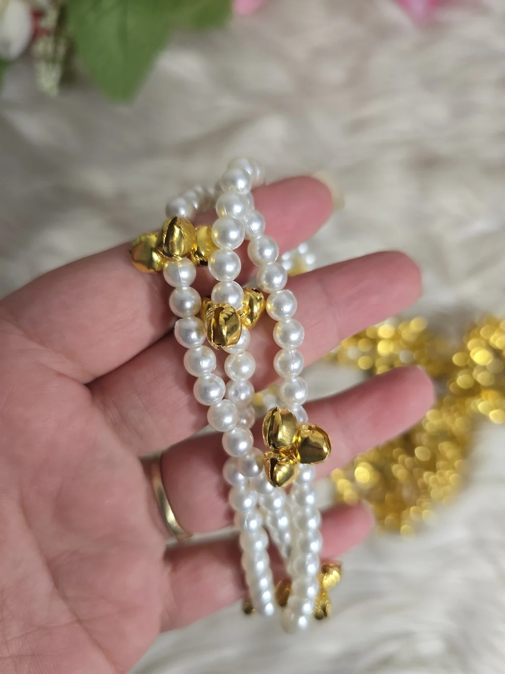 Gold & White Faux Pearl Kashmiri Paranda